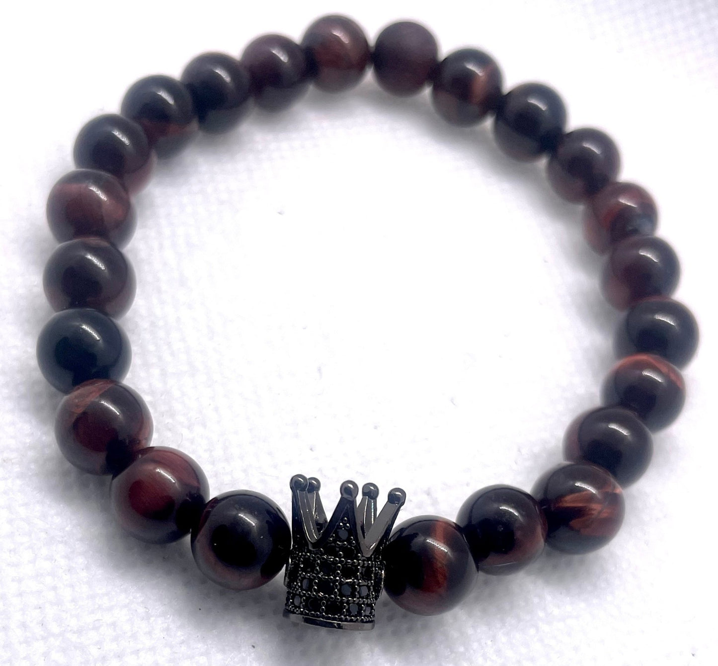 "Regal Rouge: The Majesty of Red Tiger's eye Black Crown Bracelet" - Organicmansion.com