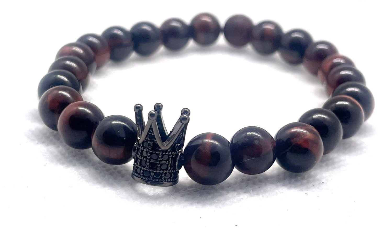 "Regal Rouge: The Majesty of Red Tiger's eye Black Crown Bracelet" - Organicmansion.com