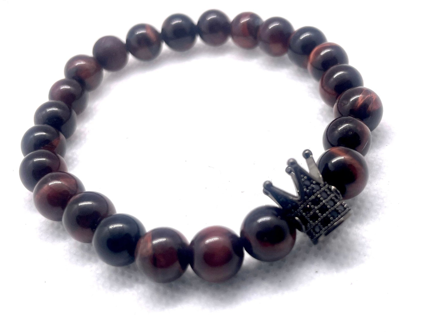 "Regal Rouge: The Majesty of Red Tiger's eye Black Crown Bracelet" - Organicmansion.com